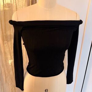 Blumarine Black Off-Shoulder Long Sleeve Top